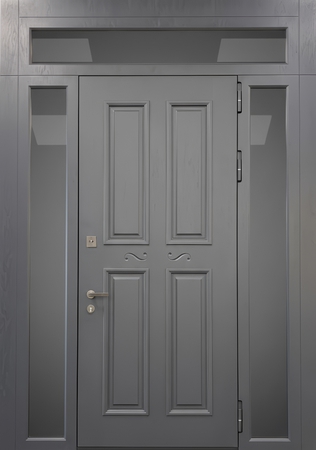 Остекленная входная группа с терморазрывом, серыми панелями МДФ графит